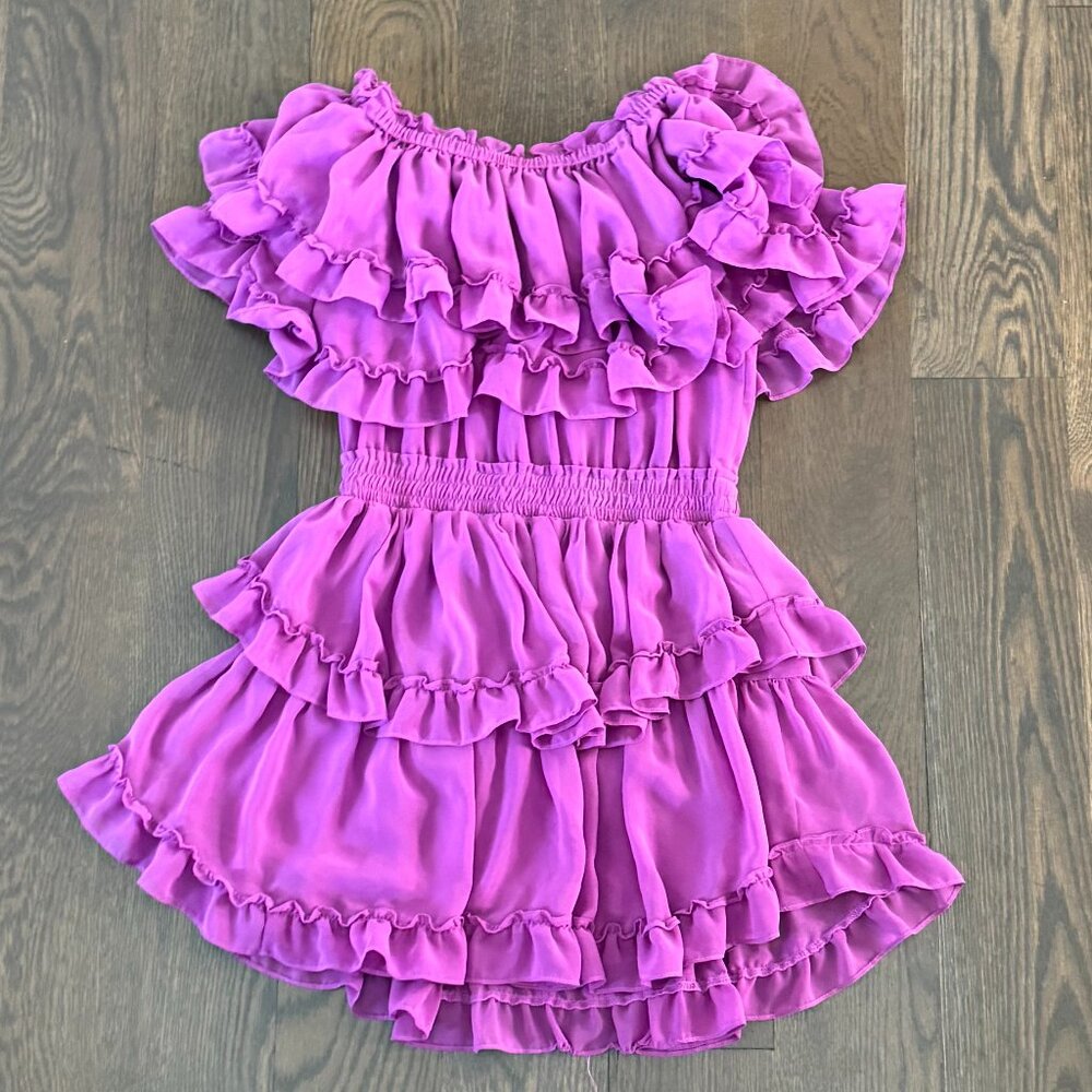 MISA Los Angeles Ruffle Off-Shoulder Mini Dress | Purple | Size M